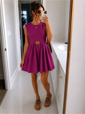 BONGO Sleeveless Mini Dress with Front Cutout in Magenta